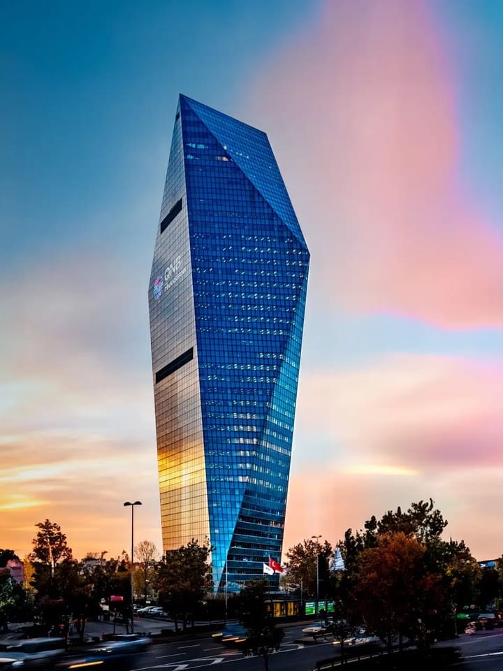 QNB Finansbank genel müdürlük binası, gün batımında